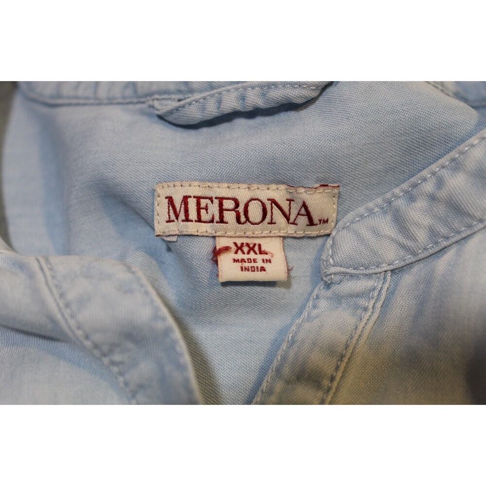 Merona Blue Chambray Shirt Dress 1/2 Button-up Women's XXL Pockets Long Sleeve - Picture 5 of 10